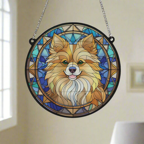 Pomeranian Stained Glass Effect Suncatcher